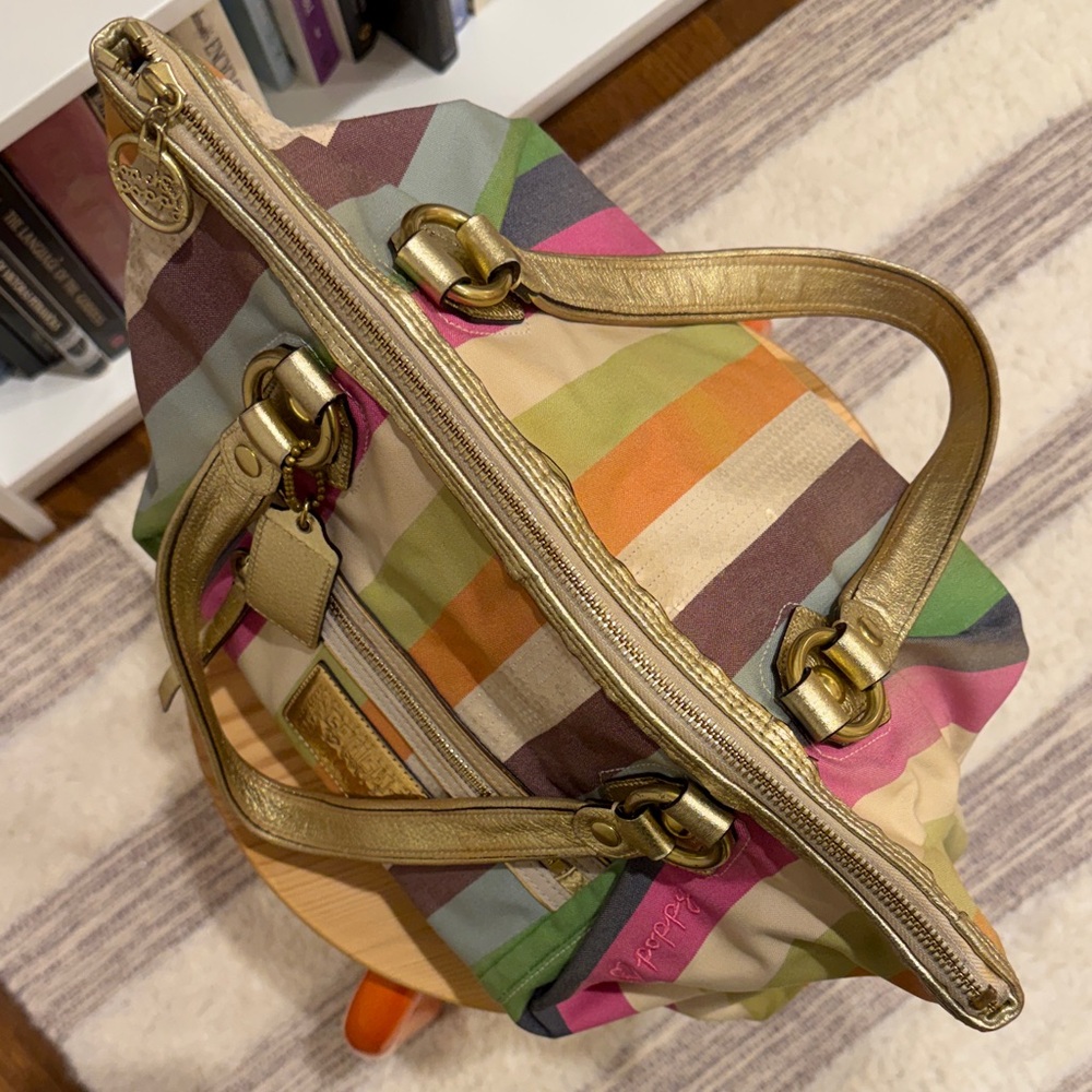 Coach Poppy Multicolor Striped Tote Bag with Gold Accents - Picture 12 of 16
